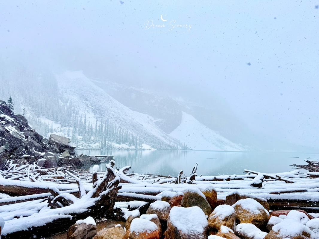 【加拿大-Banff】Moraine Lake夢蓮湖｜夏季遇上大雪與陽光的美麗湖景