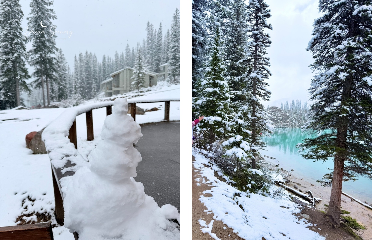 【加拿大-Banff】Moraine Lake夢蓮湖｜夏季遇上大雪與陽光的美麗湖景